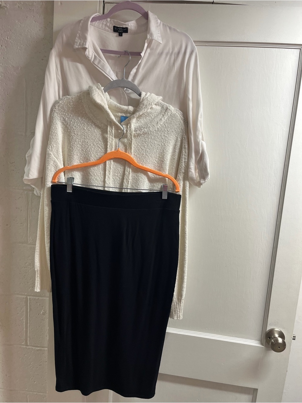 3 pc CeCe Cream Knit Sweater/Lightweight shirt/skirt